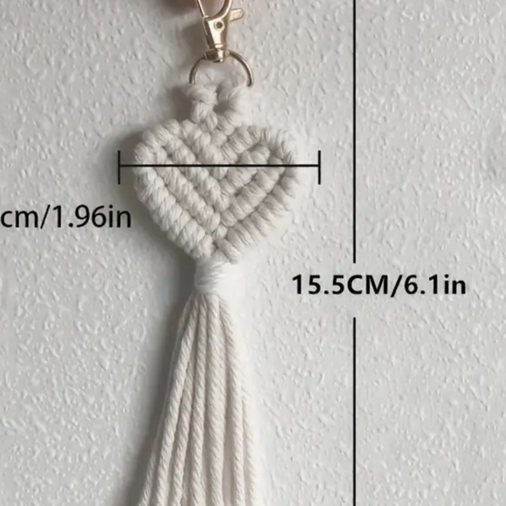 ANTHROPOLOGIE Macrame Heart Bag Charm Keychain Bohemian Purse Jewelry NEW NWT - Picture 2 of 8